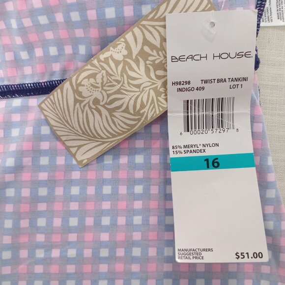 Women's Swimsuit Top Twist Bra Tankini Gingham Colorful Stretchy Size 16 / XL - Picture 3 of 6